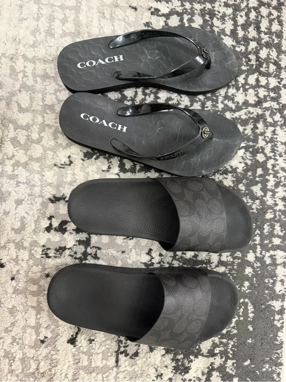 COACH Women’s  Black Logo Flip Flops and Slide Sandals